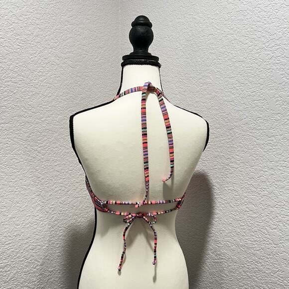 Victoria's Secret The Fabulous Push Up Bikini Top 34DD Pink Black Striped Halter - Picture 3 of 9